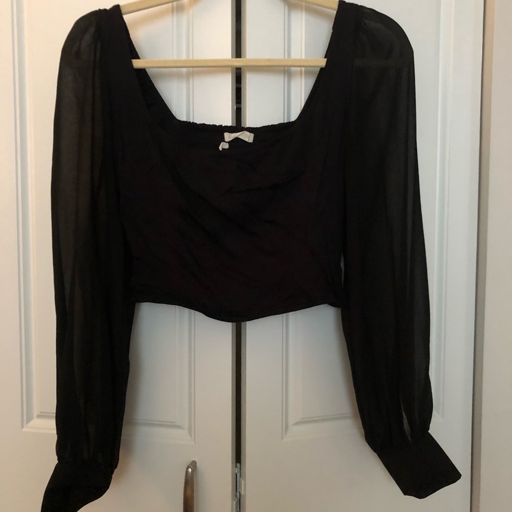 UO black long sleeve crop top with sheer sleeve. S